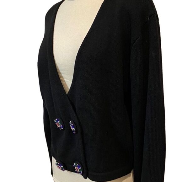 Vintage Robert Scott Ltd Black Cardigan Lambswool Blend Large Beaded Buttons - Picture 4 of 15